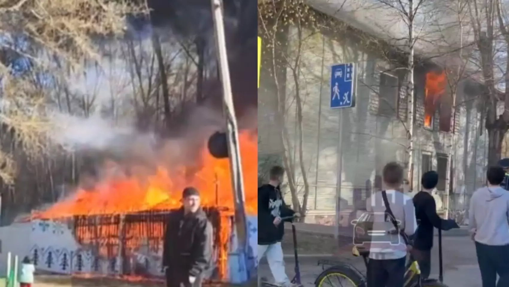 В Красноярске вспыхнули два сильных пожара — в Ветлужанке и на Никитина