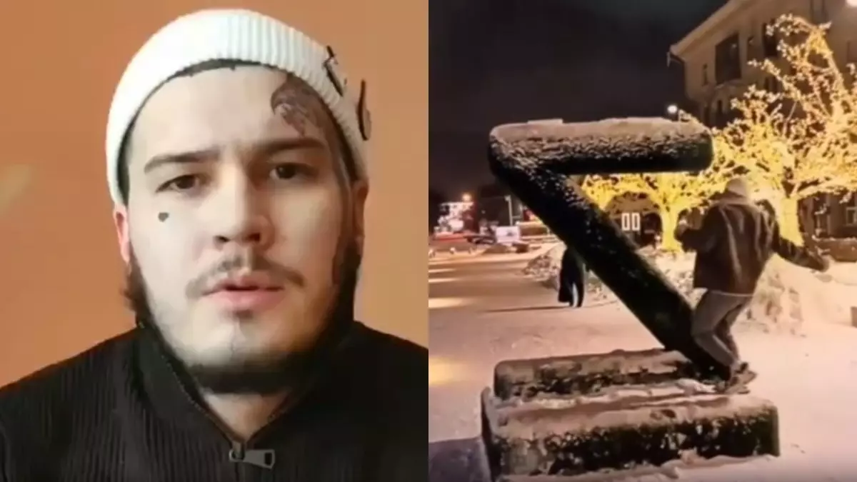 В Красноярске полиция опубликовала извинения пинавшего Z-инсталляцию парня