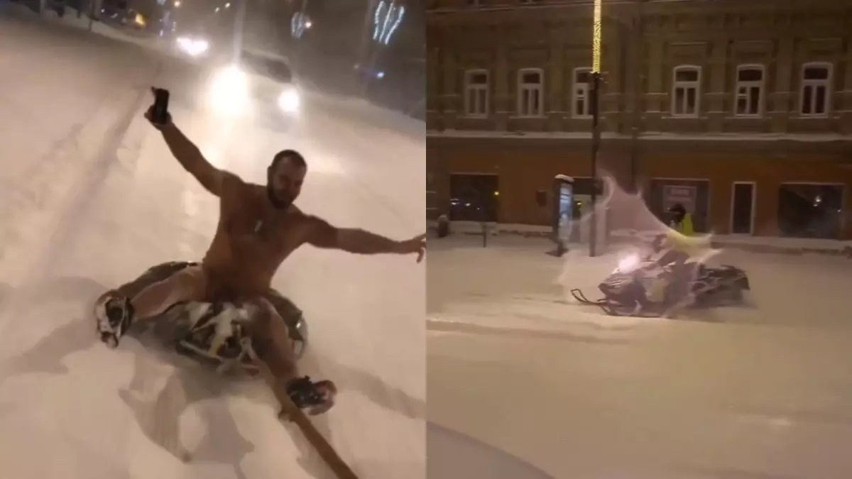 Красноярцы покатались на снегоходах по центру города